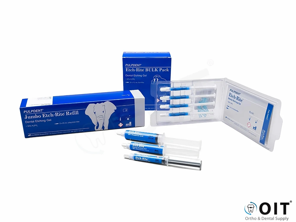 Etch-Rite etsgel Pulpdent blauw Jumbo 2 x 25 ml navul, 5 lege spuitjes 3ml