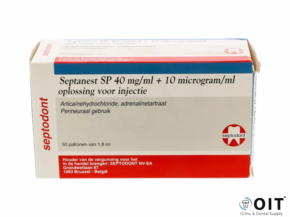 Verdovingsvloeistof Septanest SP 40mg 50x1,8ml Latexvrij Blauw