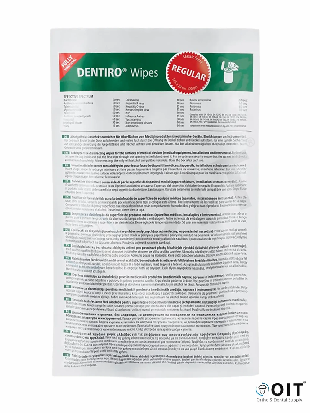 Dentiro Desinfectie Wipes Lemon 12x120 stuks Refill 14,5x20cm
